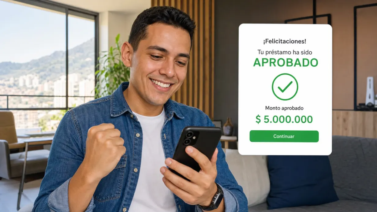 Solicitud de préstamo aprobada desde el celular con desembolso digital a Nequi en Colombia